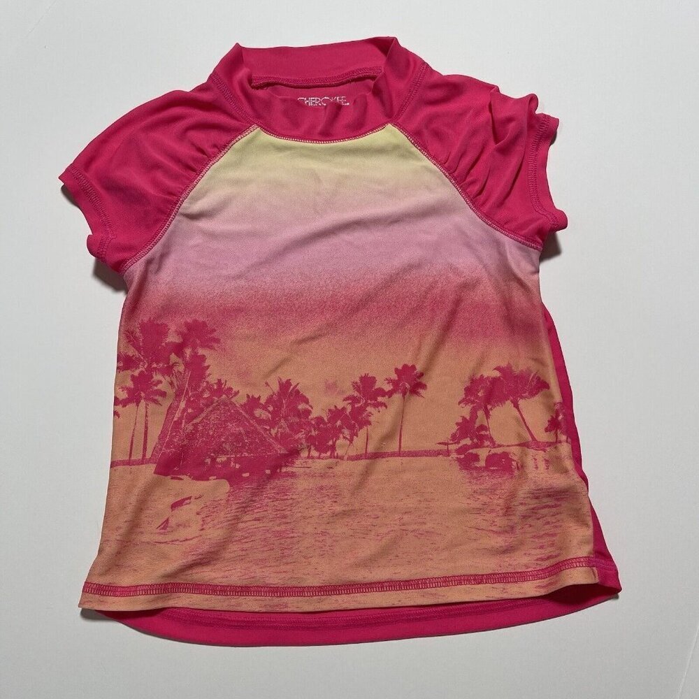 Cherokee Girls 5T Swim Shirt Rash Guard Hawaii Beach Pink Peach Short Sleeves